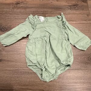 Babe Basics Sage Green Long-Sleeve Ruffle Baby Bubble Romper
